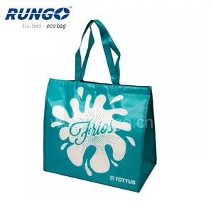 Laminated pp thermal bag Blue Non Woven Big Laminated Lunch Cooler Bag with MAGIC TAPE closure.