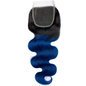 3 Fasci di <span class=keywords><strong>Capelli</strong></span> Brasiliani con Chiusura in Pizzo, Colore 1b/Blu Ombré, Onda Morbida, Estensioni Ombré Sunlight Hair - Product Image 5