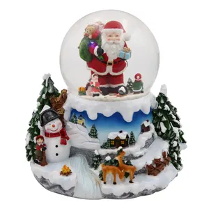 Custom Xmas Glitter Snow Globe With Resin Gift Box Under Christmas Tree