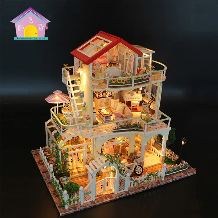 Gift Items Miniatuur Modellen Poppenhuis Houten Diy Verjaardagscadeau Ambachten Miniatuur Poppenhuis Houten Met Led Voor Kids