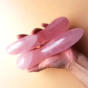 Atacado natural quartzo rosa yoni cura de cristal dildo