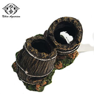 Barril de madera de simulación con agujeros, barril de vino <span class=keywords><strong>roto</strong></span>, artesanía de resina ornamental para decoración de <span class=keywords><strong>Acuario</strong></span>, pecera - Product Image 3