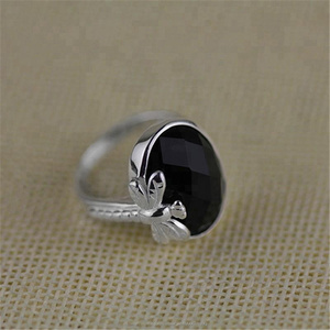 Libélula de plata ágata Natural anillo de Piedra Negro - Product Image 2