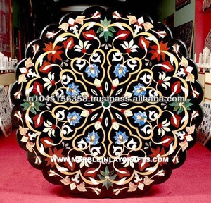 Plateau de Table rond en marbre, à incrustation pitra dure, imitation marbre, 1 pièce - Product Image 1