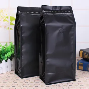 Voedsel Verpakking Gelamineerd Platte Vierkante Blok Bodem Koffie Zakken Met Rits *