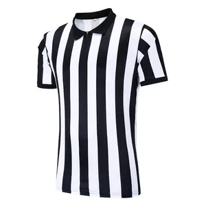 Wholesale OEM Polyester Professional Referee Jersey Zipper Neck Black White basketball football referee shirts