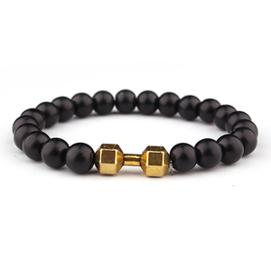 regalo Al Por Menor para hombre nueva aleación de metal Barra Dumbell y <span class=keywords><strong>Roca</strong></span> de lava piedra perlas de fitness moda pulseras - Product Image 4