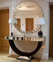 Console de móveis espelhados, sala de estar com espelho de parede