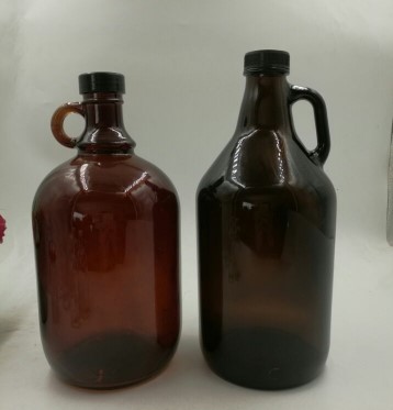 big capacity 64oz 2L amber bottle, amber Glass bottle with handle