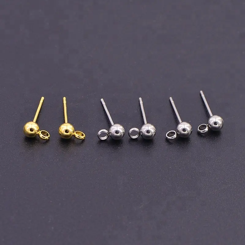 Accessoires de boucles d'oreilles, fabrication de bijoux boucles d'oreilles, broche à bille en acier inoxydable avec anneau de saut épais A86275