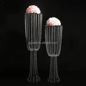 Carrinho de Flor de Metal Redondo peças centrais da tabela do casamento candelabros de cristal suporte de vela de chá barato com grânulos de cristal cai