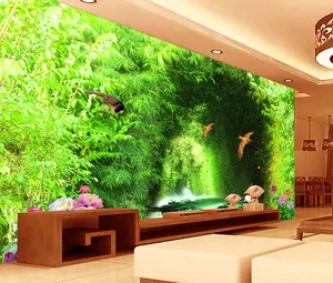 orman yeşil duvar kağıdı Suppliers-Orman duvar kağıdı ev dekorasyon nehir akan su 3d duvar resimleri bambu orman duvar kağıdı