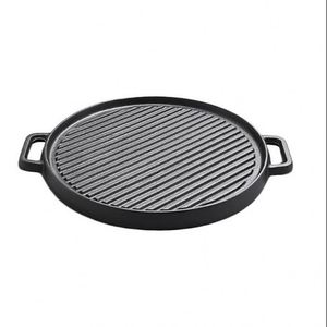 Panela grande para grelhar bife, prato redondo pré-temperado para churrasco, ferro fundido, para restaurantes e cantinas, 30 cm