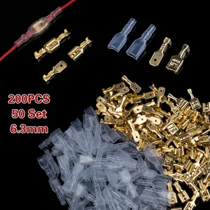 200Pcs 6.3Mm Mannelijke Vrouwelijke Elektrische Draad Kabel Crimp Terminal Connectors Kit Met Isolatie Schede