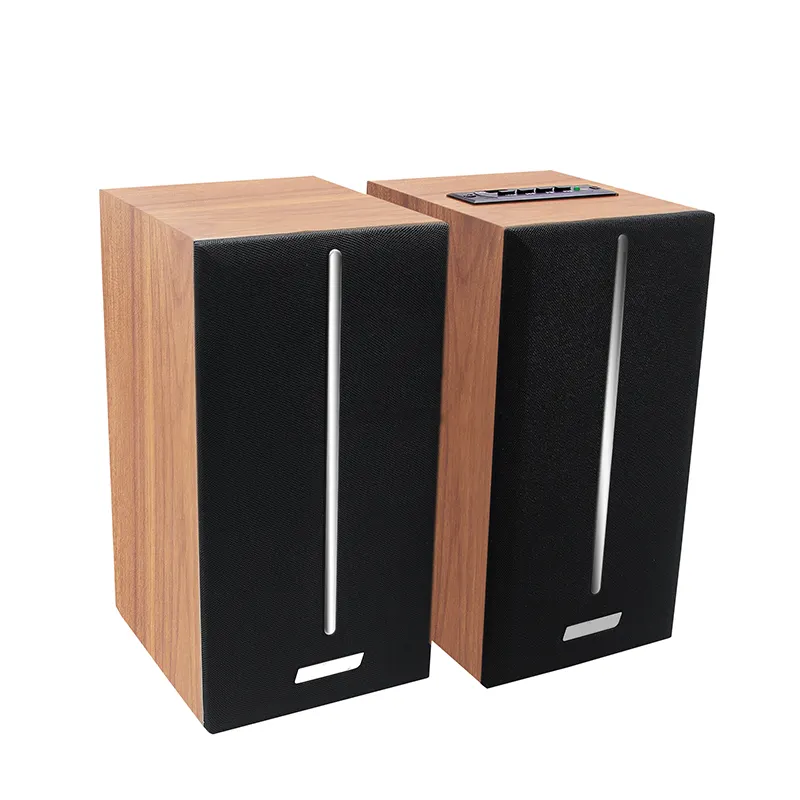 Speaker Aktif Nirkabel RMS, Pengeras Suara Nirkabel Studio Aktif Kayu 2.0 Otomatis Bertenaga 12W