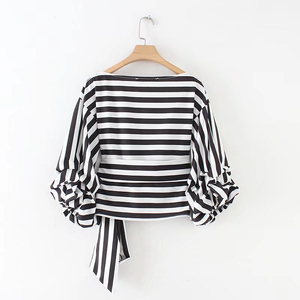 גבירותיי של חברה פסים bodycon ללבוש נמוך cut v צוואר אופנה חולצות - Product Image 3