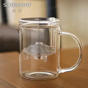 Tea Pot Glass Hot Sale Samadoyo Transparent Clear Press Button Glass Tea Pots Teacups With Filter For Making Tea
