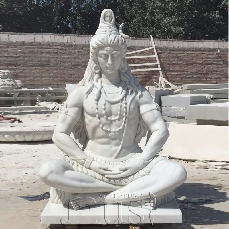 Tuin Outdoor Religieuze Decoratie Indische God Boeddha Sculptuur Wit Marmer Lord Shiva Standbeeld