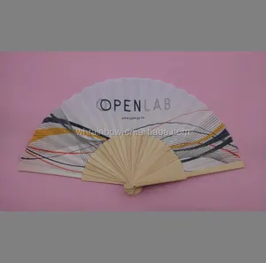 23cm Natural Wood Handle Folding Fan With Full Printing Fabric