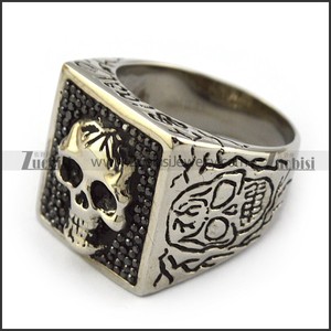 Nouvelle arrivée Bague signet carrée en onyx noir avec crâne <span class=keywords><strong>de</strong></span> diable gravé en <span class=keywords><strong>argent</strong></span> - Product Image 4