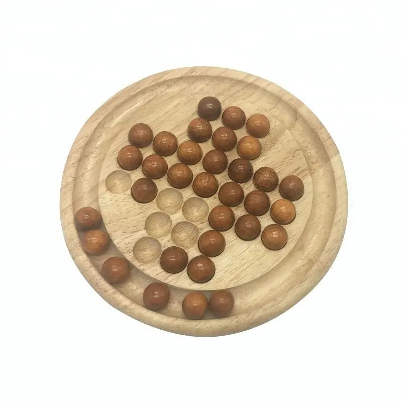 Hot small size round travel wooden solitaire board game