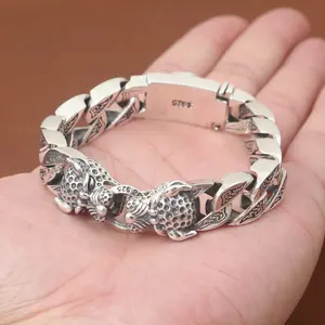 Gioielli personalizzati di moda 100% in 925 reale in argento sterling doppio leopardato braccialetto in argento tailandese per gli uomini