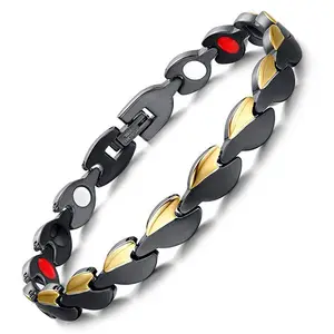 đồ trang sức 4in1 phụ nữ Suppliers-4IN1 Bio Elements Energy Bracelet black &gold women health bracelet Bangles Magnetic Power Fashion Jewelry