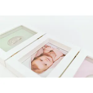 Benutzer definierte Geburtstags dusche Geschenkset Ton Handabdruck Fußabdruck Kits Weiß Holz Baby Foto rahmen Display