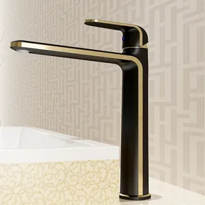开平工厂豪华设计浴室黑色黄铜盆地水龙头