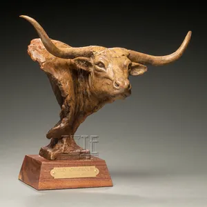 Indoor home decoration metal brass cast bronze bull horn head sculpture
