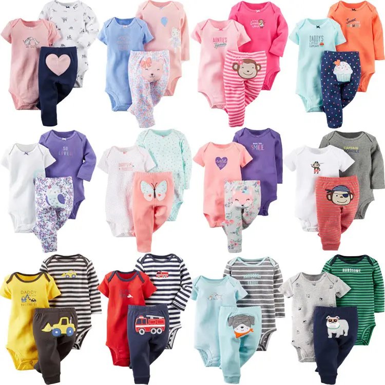 new design 3 pcs/lot 100% cotton short&long sleeve bodysuits baby clothing matching with pants