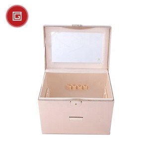 Professional Luxury Leather Mirror Vanity Cosmetic <strong>Makeup</strong> <strong>Box</strong> - Product Image 3