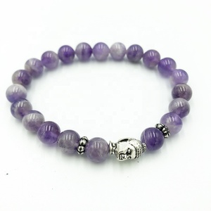 SN1540 쌓을 수있는 8mm 쉐브론 자수정 구슬 부처 함사 손 매력 요가 스택 생명의 나무 팔찌 세트 - Product Image 6