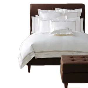 雅兰批发超豪华四五星级酒店风格白灰色床上用品套装床单带线刺绣现代设计