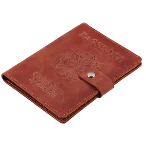 Passport Cover with Lock Button Crazy Horse  Cheap Leather Passport Holder  Custom travel leather passport