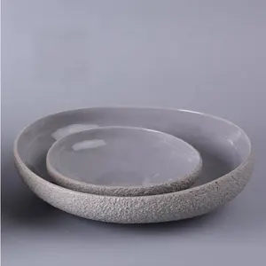 Set Piring Keramik, Peralatan Dapur Efek Permukaan Kasar, Perlengkapan Makan Keramik, Piring Pengisi Daya Stoneware Bekas Restoran