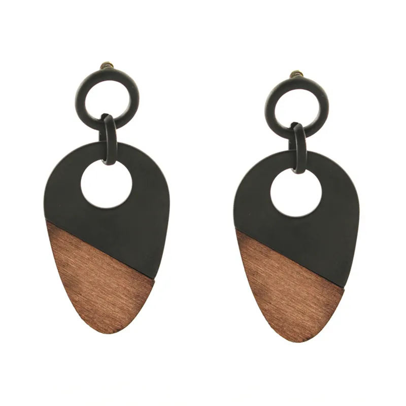 Trending Products Ferrule European Statement Earrings Black And Brown Wood Stud Earrings