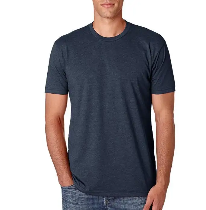 custom logo high quality combed ringspun 60cotton 40polyester heather color navy bule men's t shirt