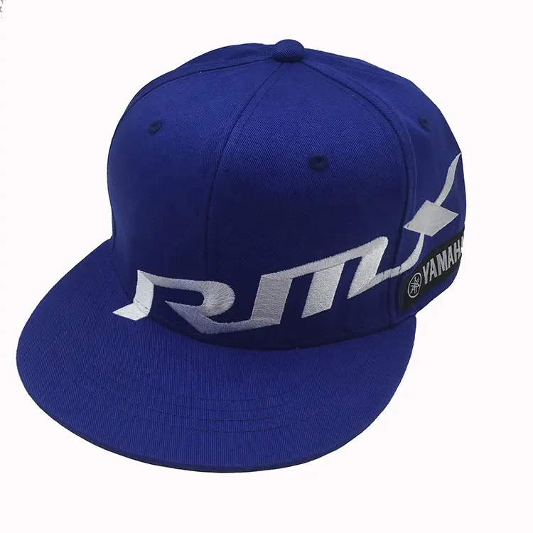 Custom Design 3D Raised Embroidered Cotton Motors Racing 6-Panel Flat Brim Snapback Hat Cap