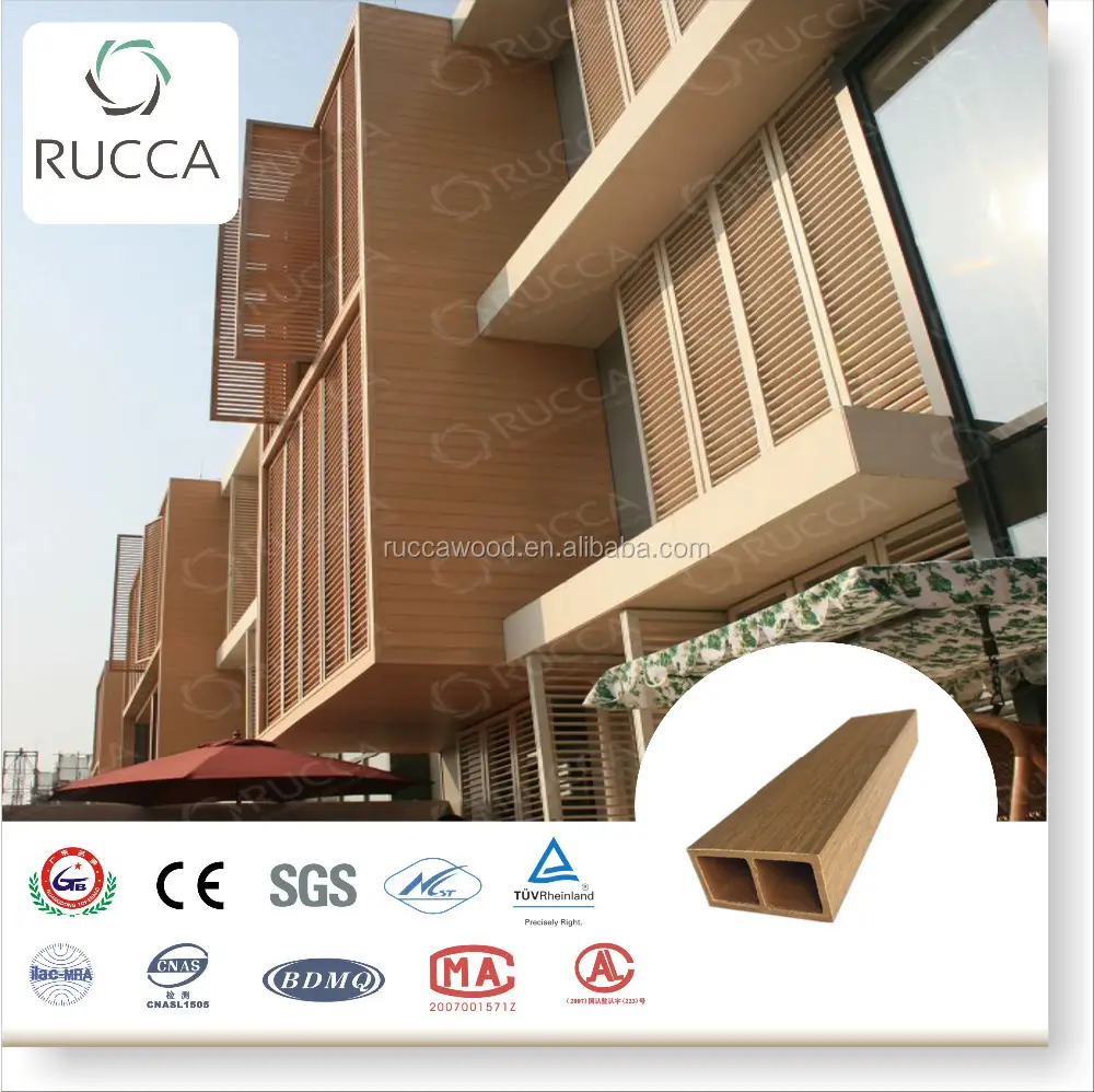 Rucca डब्ल्यूपीसी कीट <span class=keywords><strong>प्रतिरोधी</strong></span> लकड़ी, लकड़ी प्लास्टिक के समग्र बोर्ड के लिए बाहरी दीवार सजावट 50*25mm चीन भवन निर्माण सामग्री