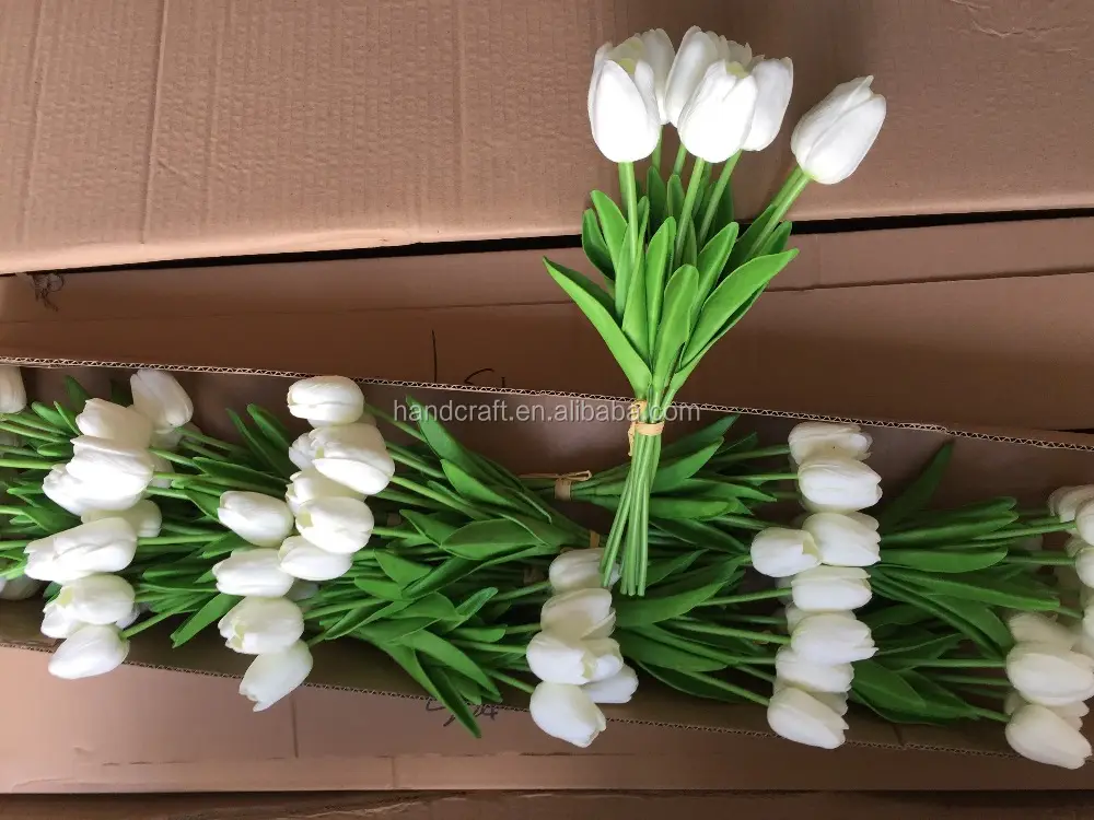 ทิวลิปประดิษฐ์สัมผัสจริงสุดดอกทิวลิปแต่งงานสีขาวบริสุทธิ์