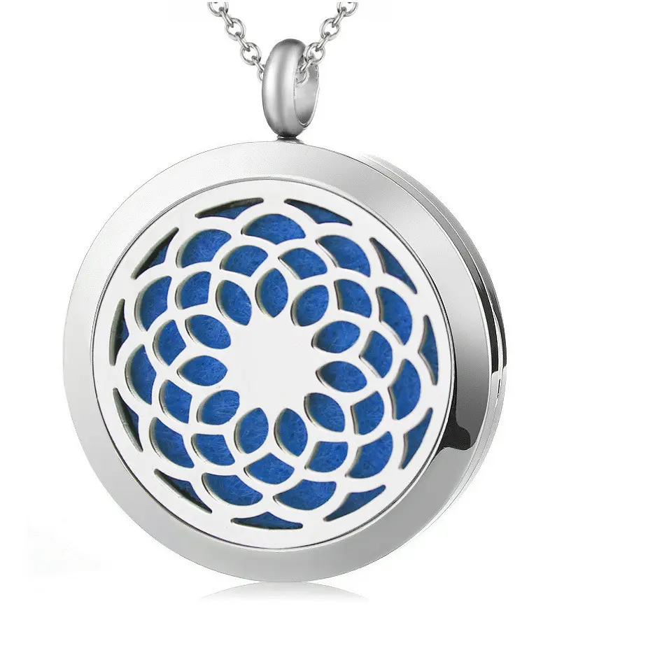Premium Sunflower Pattern Aromatherapy Essential Oil Diffuser Necklace Locket Pendant, 316L Stainless Steel Jewelry
