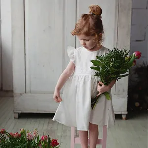 아름다운 순수한 백색 레이스 리넨 면 소녀 미인 대회 생일 복장