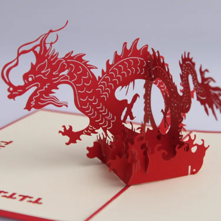Thiệp Chúc Mừng Hình Rồng Trung Quốc Cắt Giấy 3D Thiệp Chúc Phúc Ngày Lễ