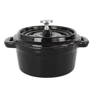 Mini Zwart Emaille Gietijzeren Nederlandse Oven/Cocotte/Braadpan, Ronde, 10Cm