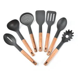 Utensílios de cozinha de nylon e madeira, acessórios de cozinha, ferramentas de cozinha, venda quente, feitos de nylon e madeira, 7 peças