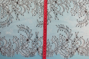 23CM黒まつげ刺繍レースノンストレッチケミカルボーダーレース生地ドレスデコレーション用