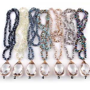 Fashion 6ミリメートルSquare Glass Necklace Long Knotted Glass Drop Pendant Necklaces For Women - Product Image 1