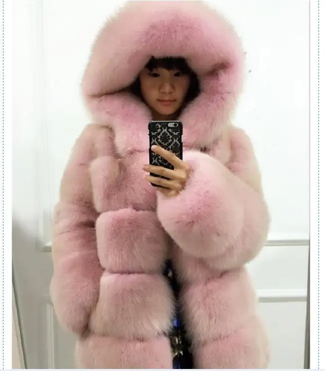 Woman Winter Fox Fur Coat With Good Quality Dusty Pink