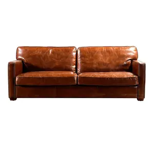 Vintage Bright Surface Leather Sofa Furniture With Rivets Use In Living Room Hotel